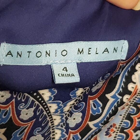 Antonio Melani | Blue and Coral Printed Sheath Dress | Size 4 - Picture 2 of 5